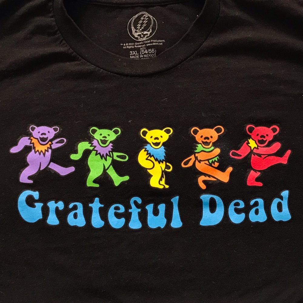 Grateful Dead Rainbow Black Teddy Bear Shirt 3XL Mens Womens Unisex